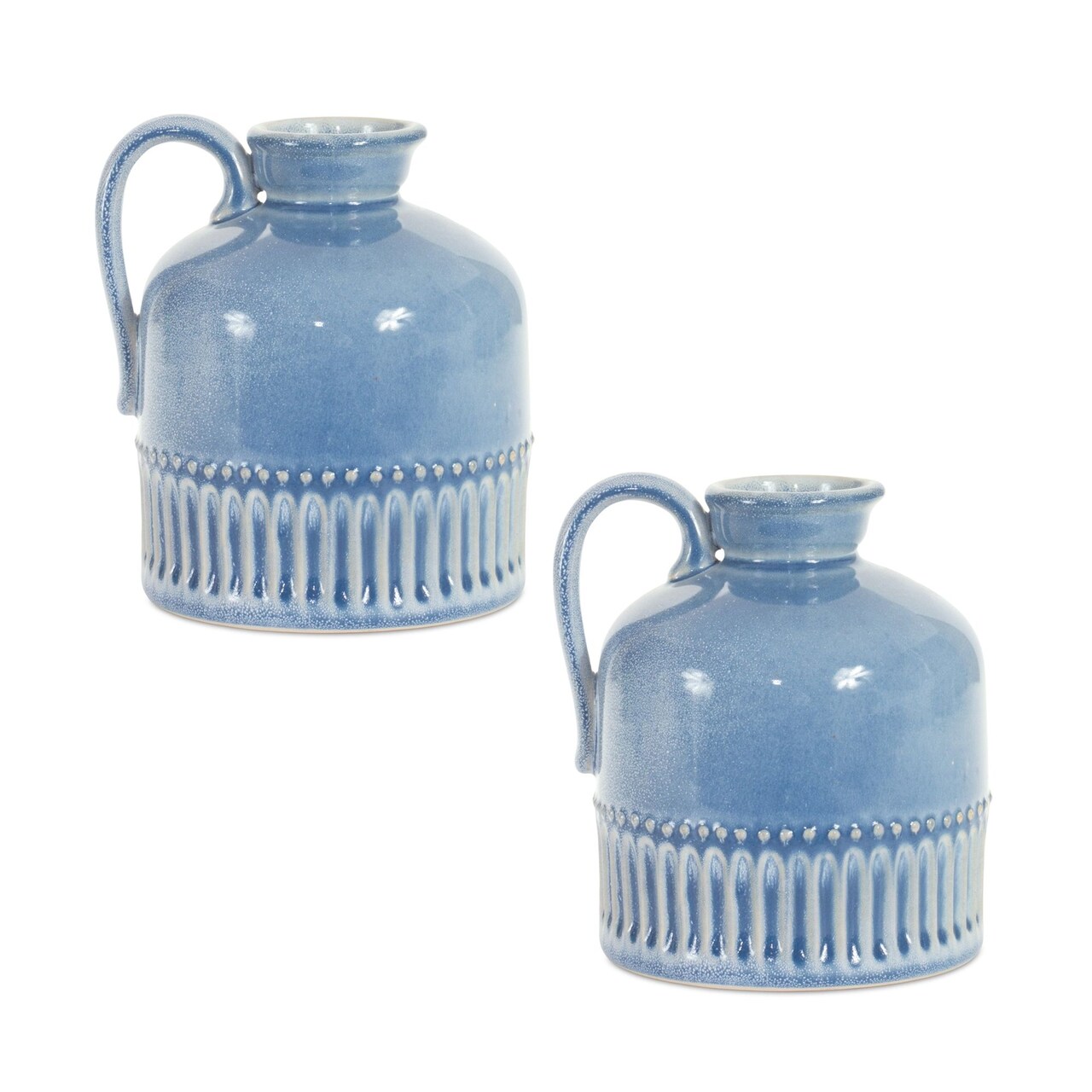 Melrose Mini Ceramic Jug Vases with Handle - 6.25" - Blue and White - Set of 2